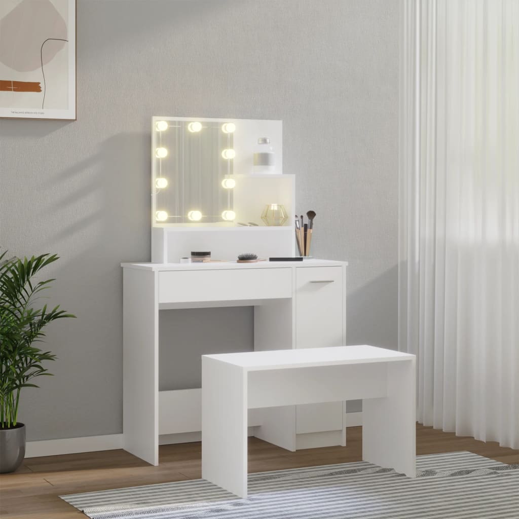 Set toaletnog stolića LED bijeli od konstruiranog drva