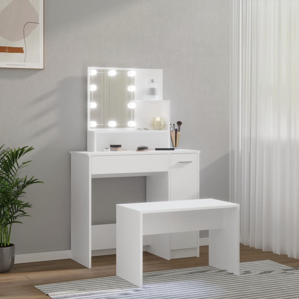 Set toaletnog stolića LED bijeli od konstruiranog drva