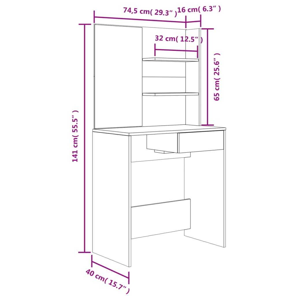 Set toaletnog stolića crni 74,5 x 40 x 141 cm