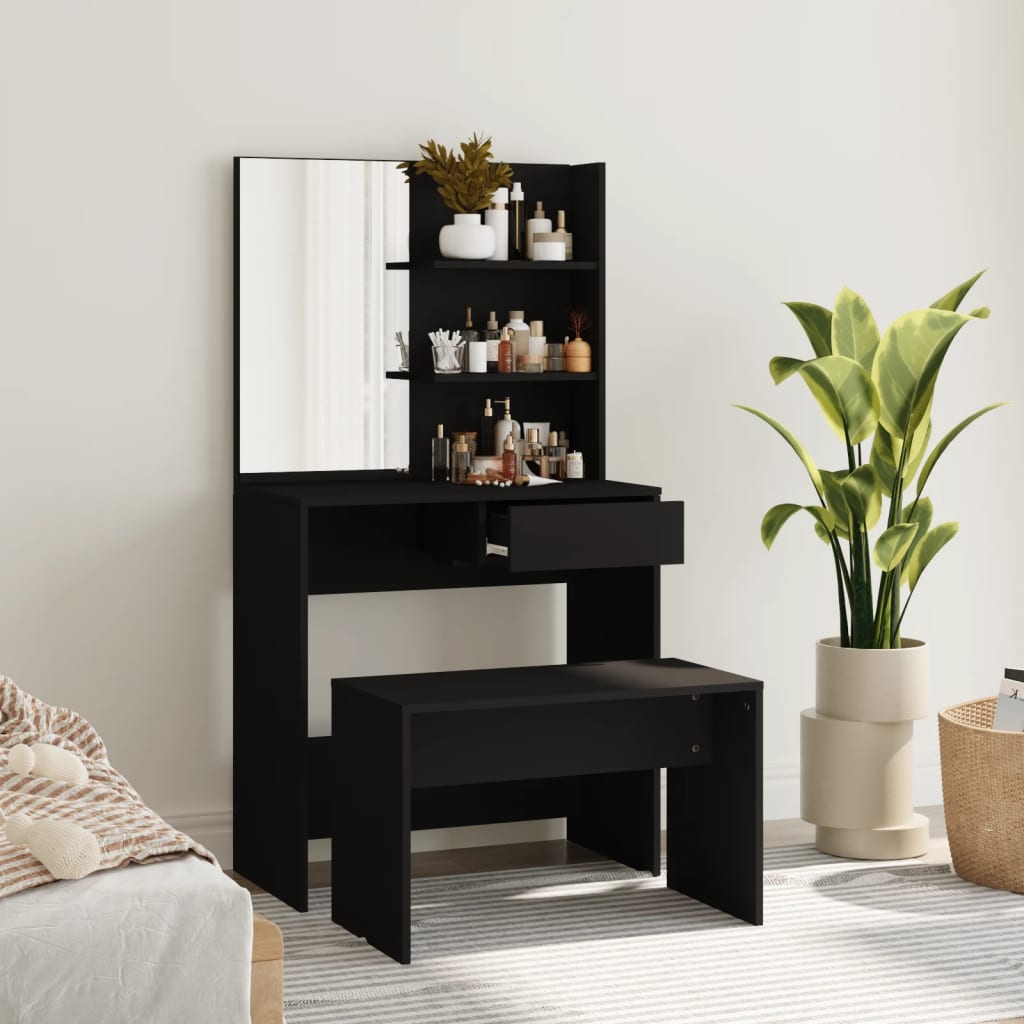 Set toaletnog stolića crni 74,5 x 40 x 141 cm