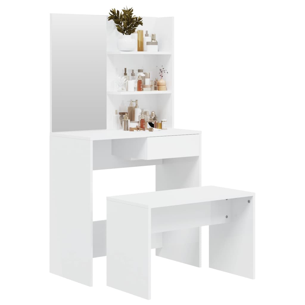 Set toaletni stolić svjetlima sjajni bijeli 74,5x40x141 cm
