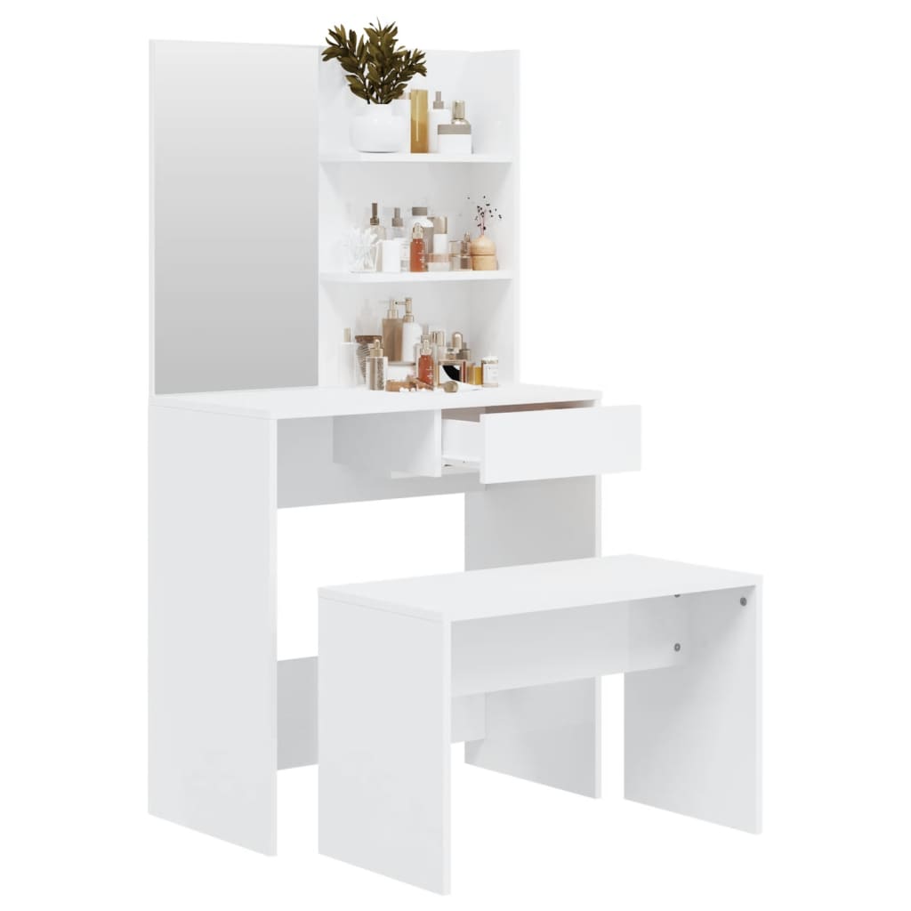 Set toaletni stolić svjetlima sjajni bijeli 74,5x40x141 cm