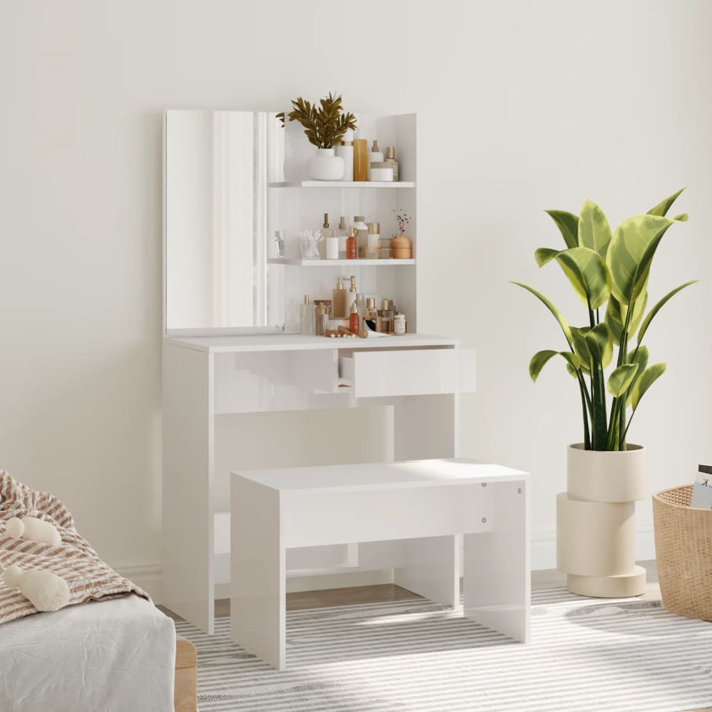 Set toaletni stolić svjetlima sjajni bijeli 74,5x40x141 cm