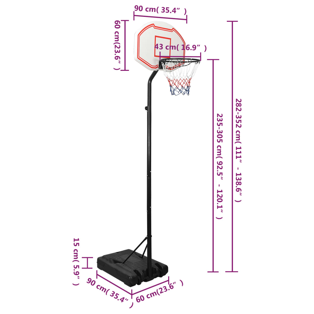 Košarkaški stalak bijeli 282 - 352 cm od polietilena