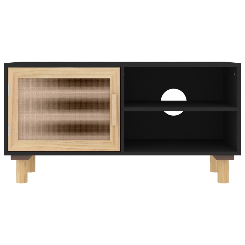 TV ormarić crni 80 x 30 x 40 cm od borovine i prirodnog ratana