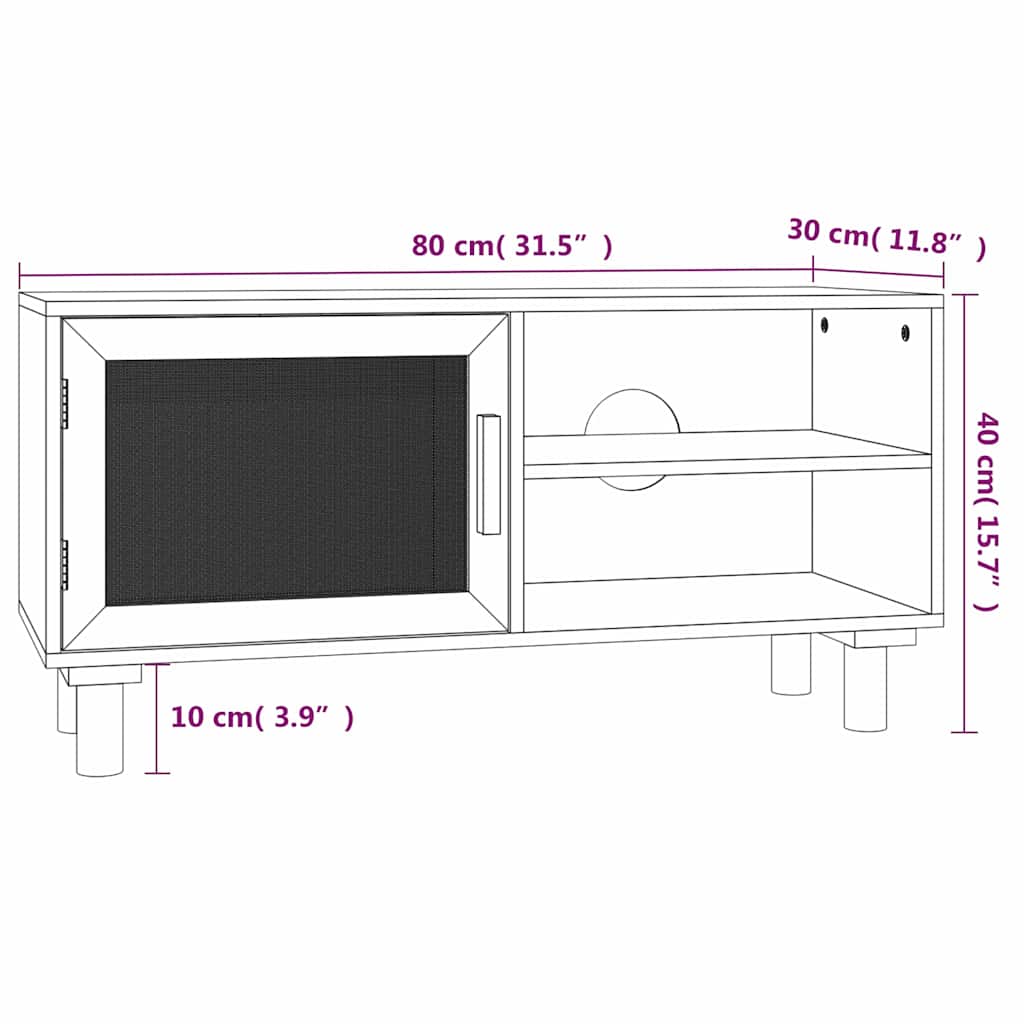 TV ormarić smeđi 80 x 30 x 40 cm od borovine i prirodnog ratana