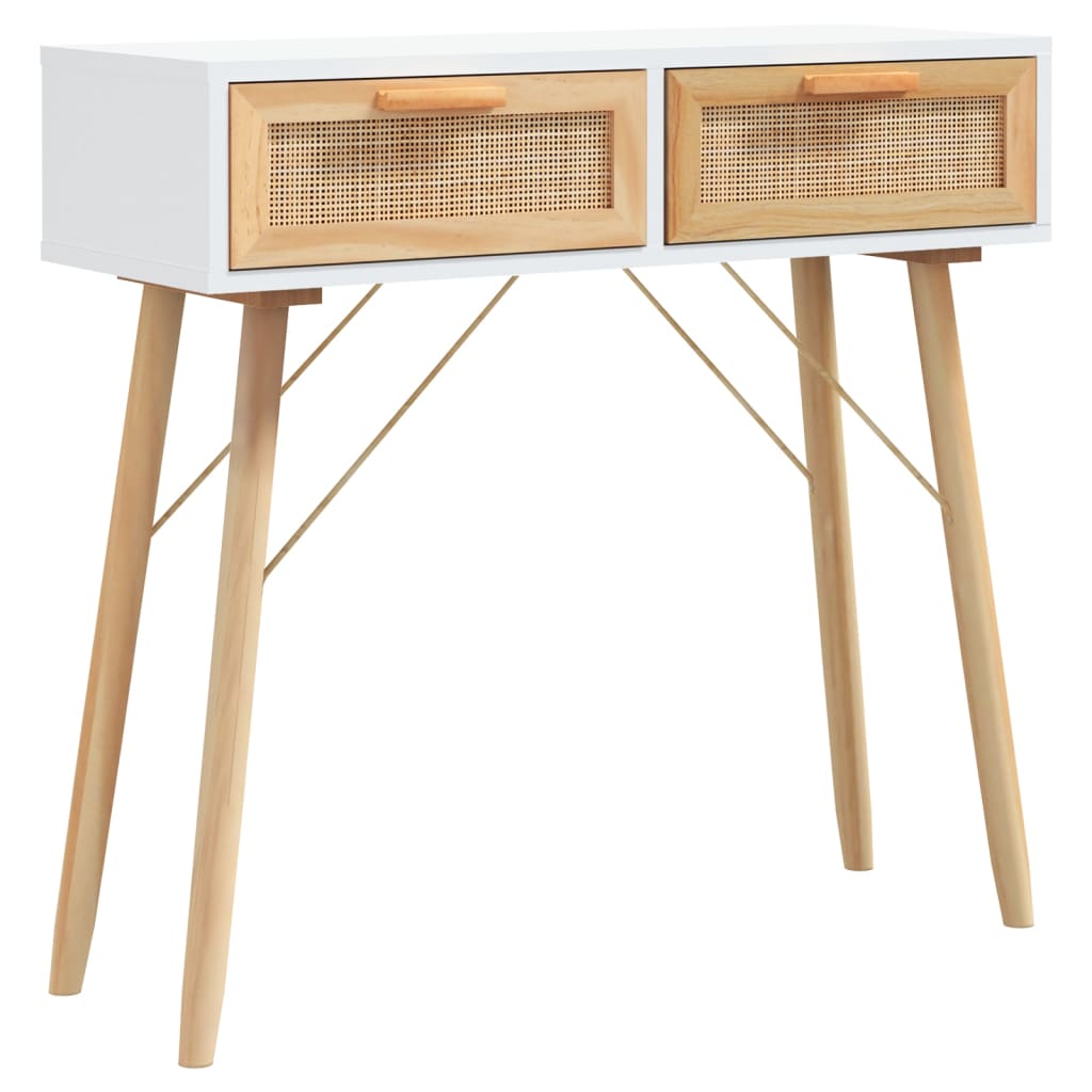 Konzolni stol bijeli 80x30x75 cm od borovine i prirodnog ratana