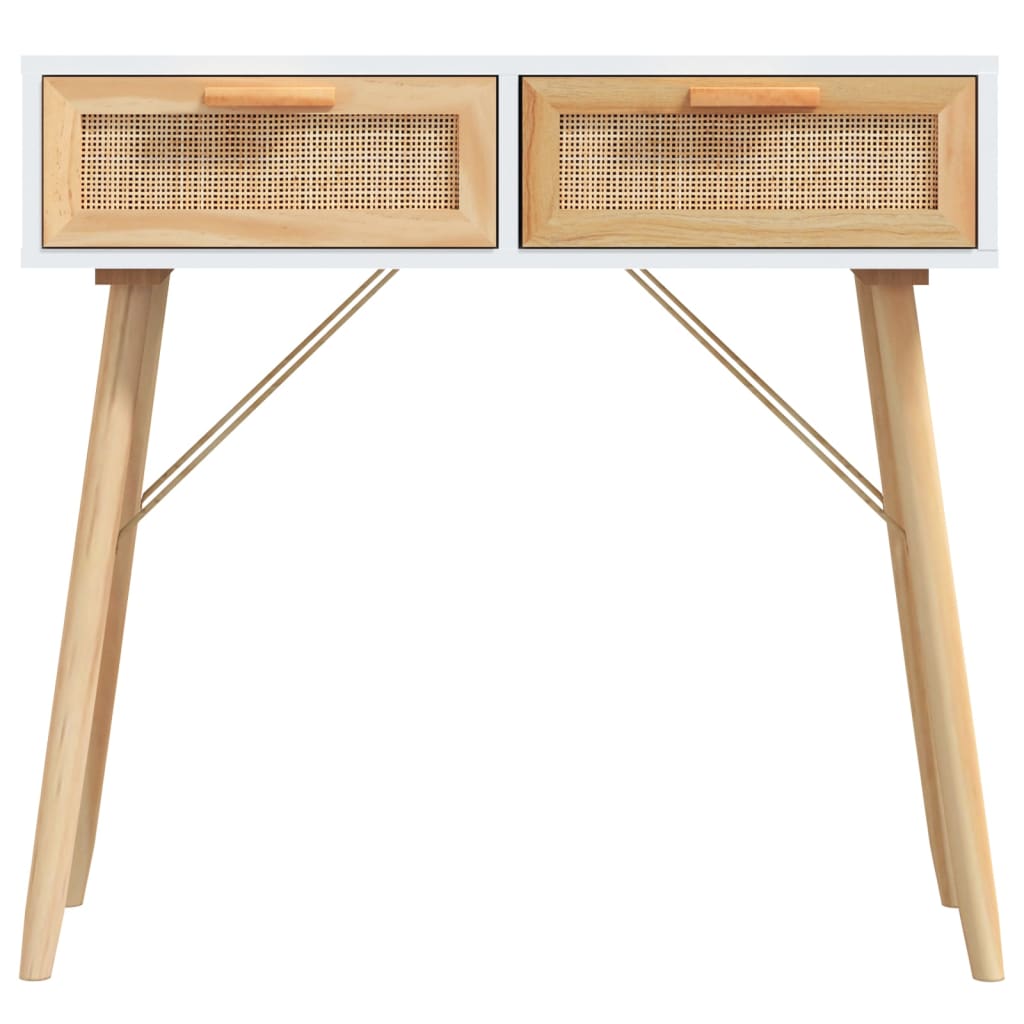 Konzolni stol bijeli 80x30x75 cm od borovine i prirodnog ratana