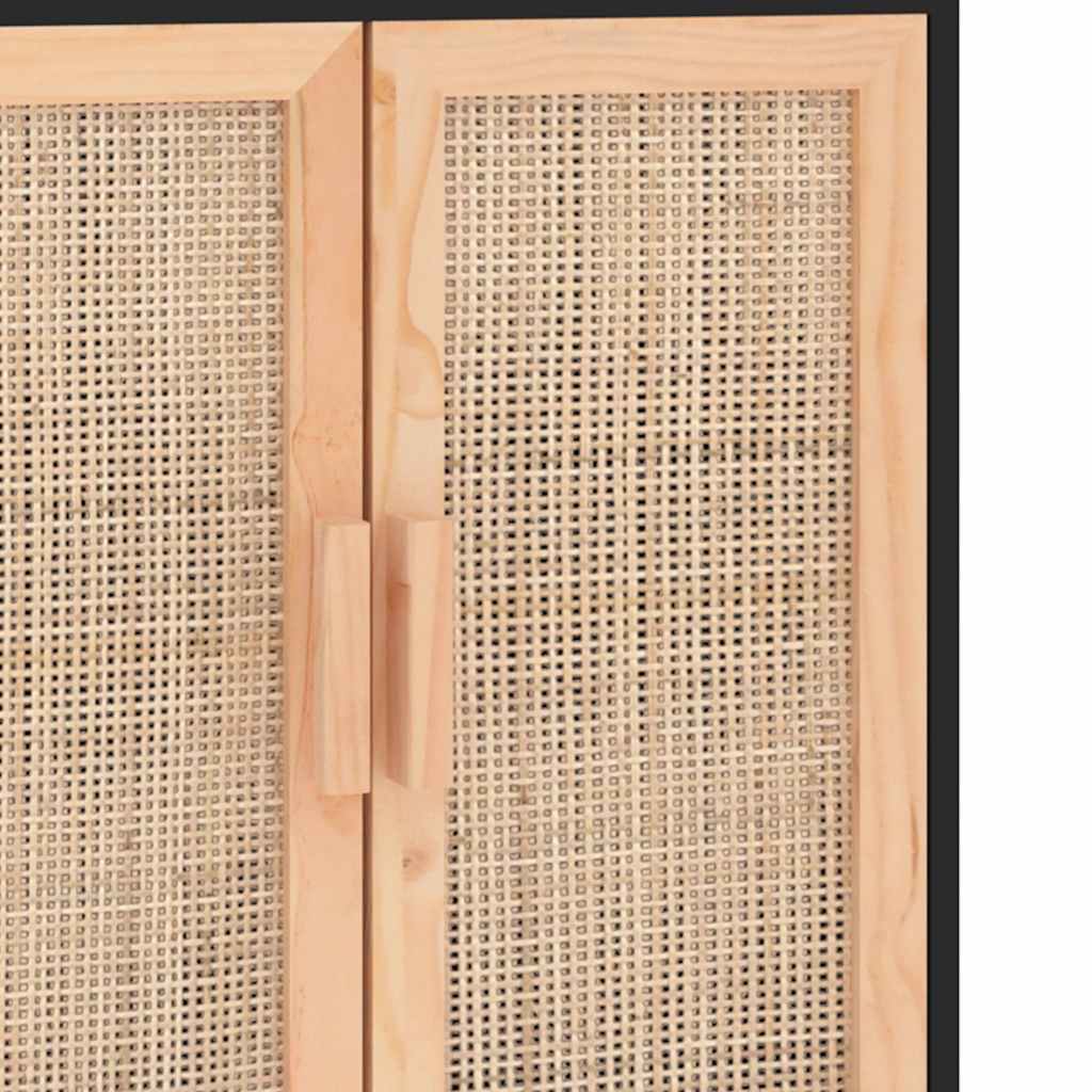 Komoda crna 60 x 30 x 70 cm masivna borovina i prirodni ratan