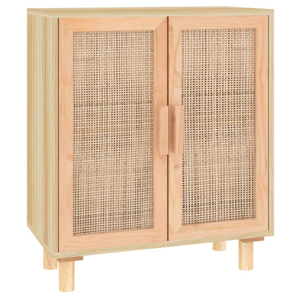 Komoda smeđa 60 x 30 x 70 cm masivna borovina i prirodni ratan
