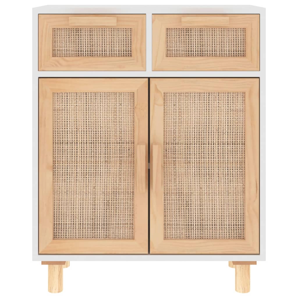 Komoda bijela 60 x 30 x 75 cm masivna borovina i prirodni ratan