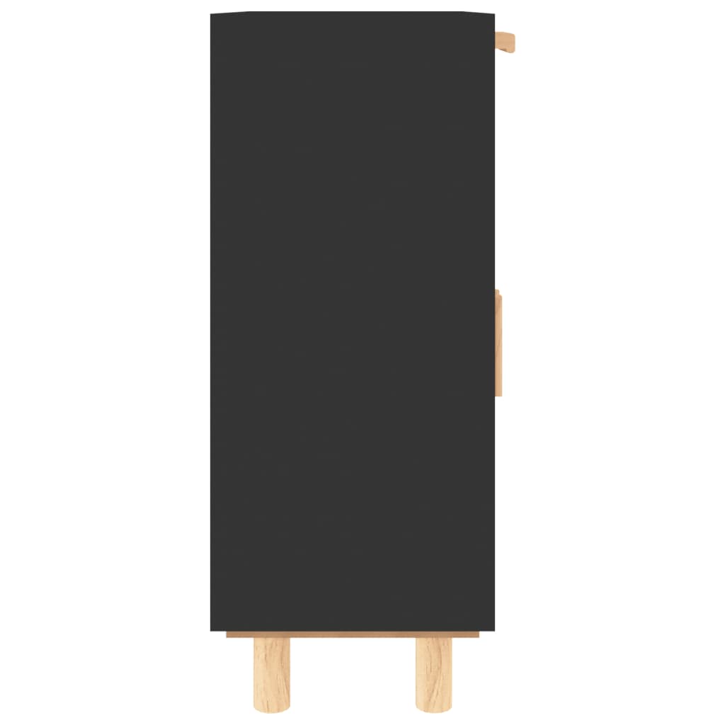 Komoda crna 60 x 30 x 75 cm masivna borovina i prirodni ratan