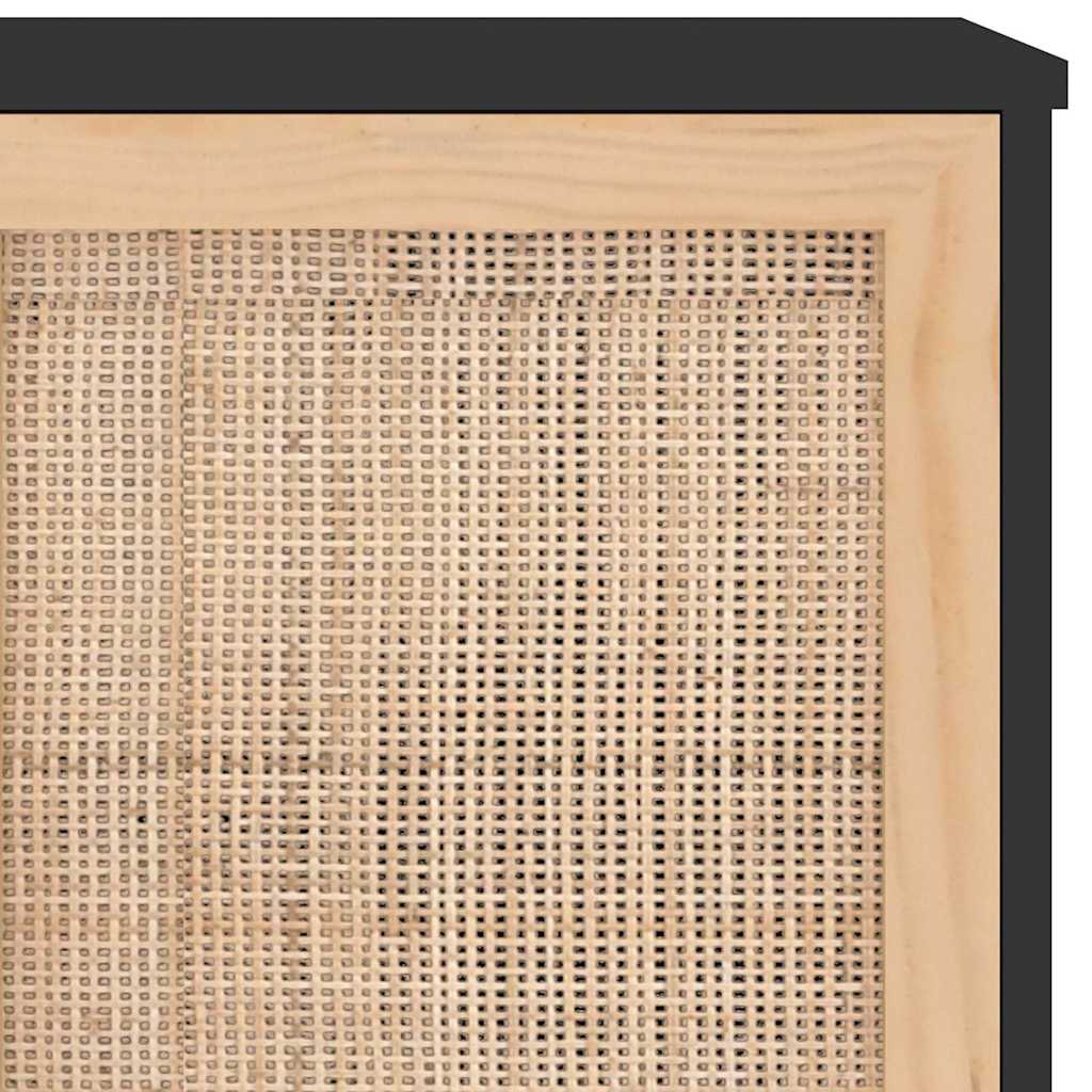 Komoda crna 105 x 30 x 60 cm masivna borovina i prirodni ratan