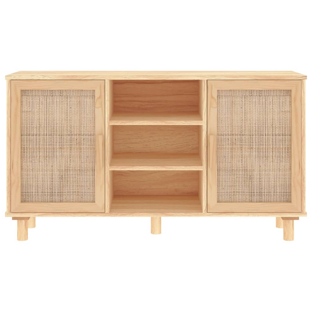 Komoda smeđa 105x30x60 cm masivna borovina i prirodni ratan