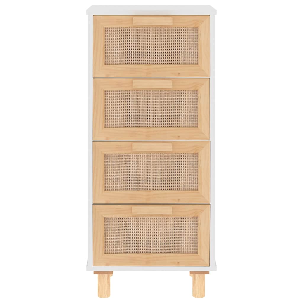 Komoda bijela 40 x 30 x 90 cm masivna borovina i prirodni ratan