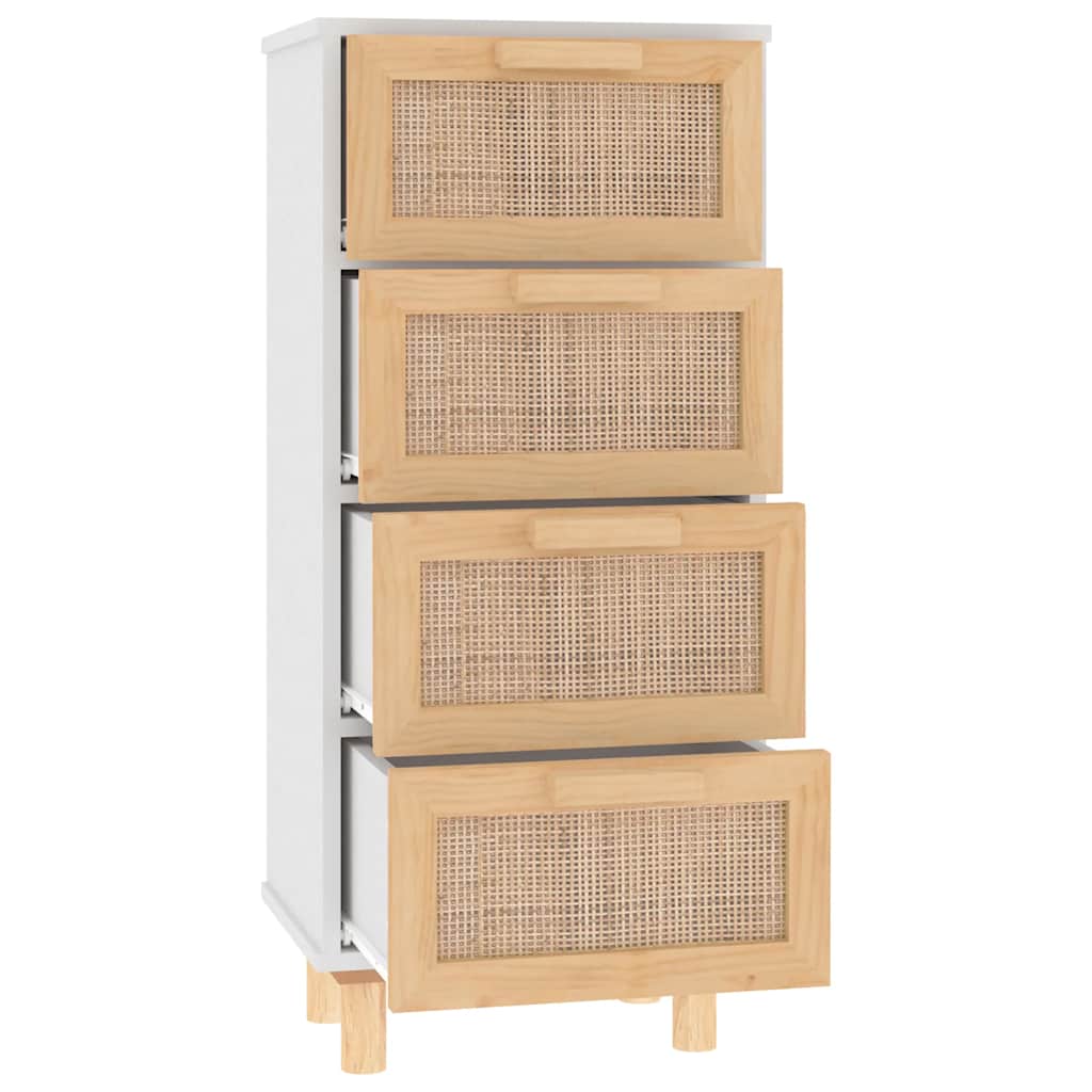 Komoda bijela 40 x 30 x 90 cm masivna borovina i prirodni ratan