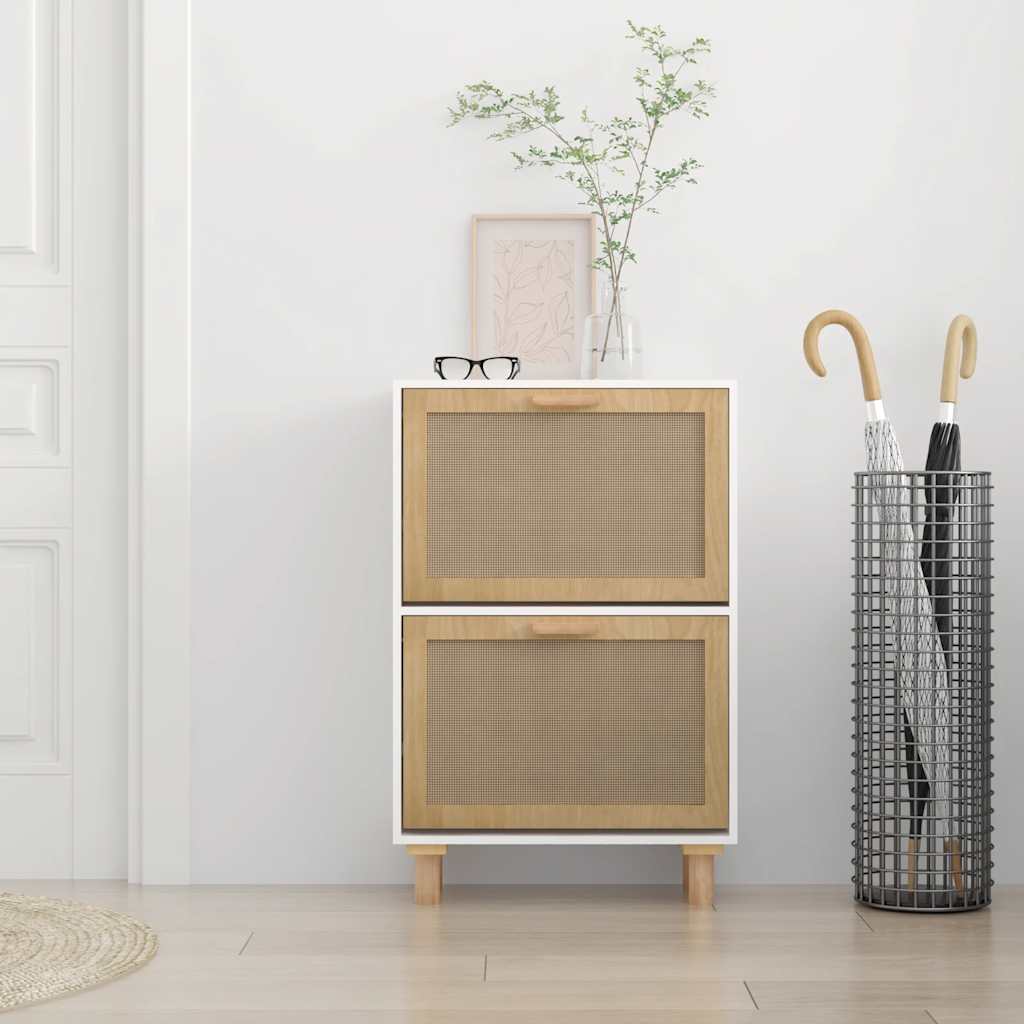 Ormarić za cipele bijeli 52 x 25 x 80 cm drvo i prirodni ratan