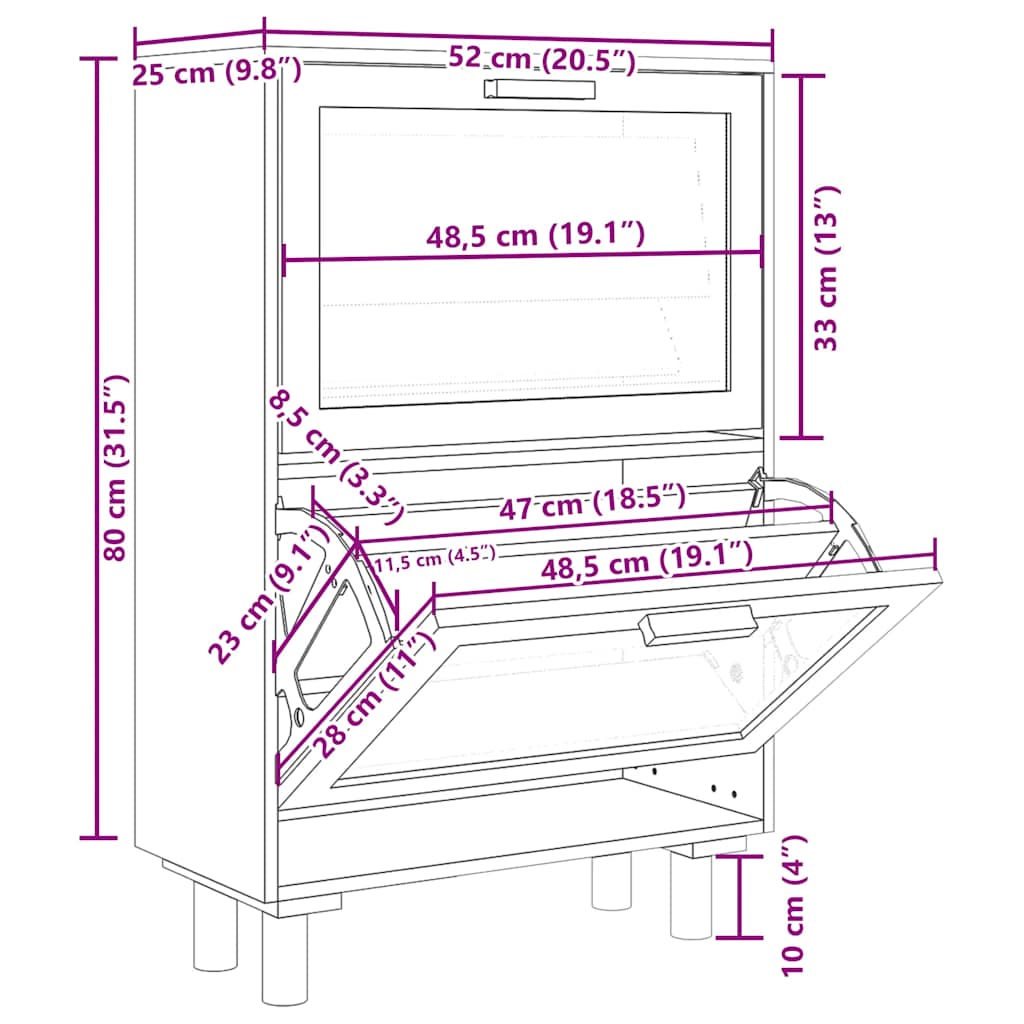 Ormarić za cipele bijeli 52 x 25 x 80 cm drvo i prirodni ratan