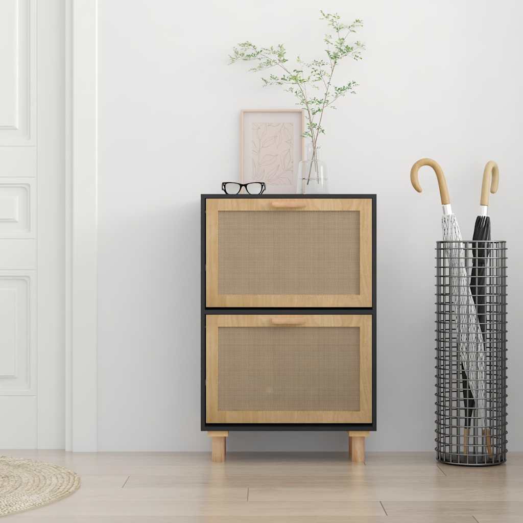 Ormarić za cipele crni 52 x 25 x 80 cm drvo i prirodni ratan