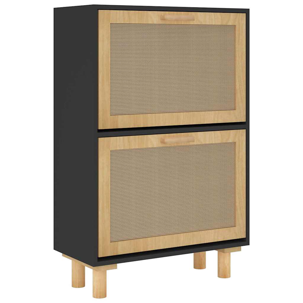 Ormarić za cipele crni 52 x 25 x 80 cm drvo i prirodni ratan