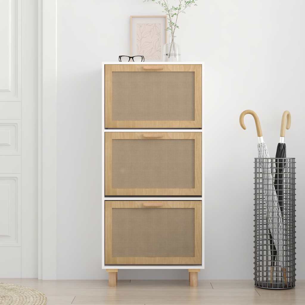 Ormarić za cipele bijeli 52 x 25 x 115 cm drvo i prirodni ratan