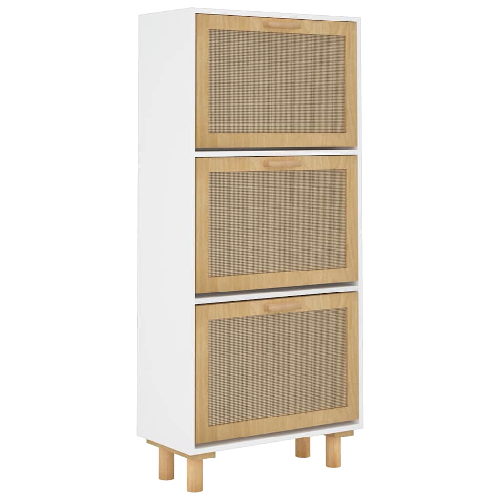 Ormarić za cipele bijeli 52 x 25 x 115 cm drvo i prirodni ratan