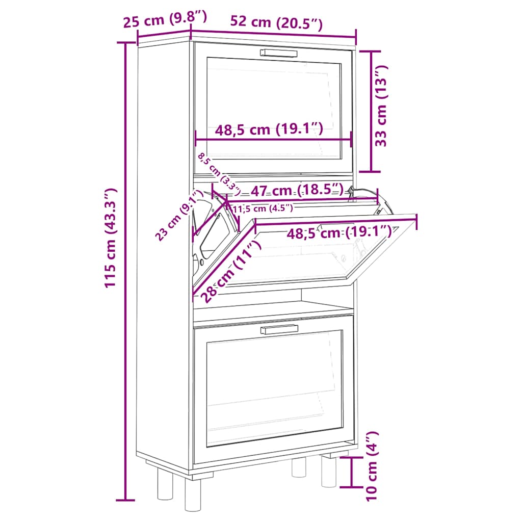 Ormarić za cipele bijeli 52 x 25 x 115 cm drvo i prirodni ratan