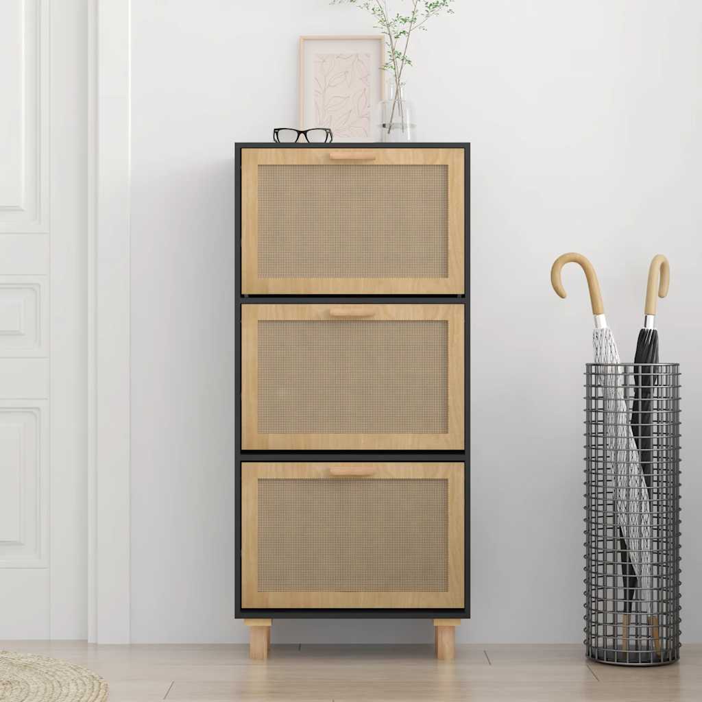 Ormarić za cipele crni 52 x 25 x 115 cm drvo i prirodni ratan