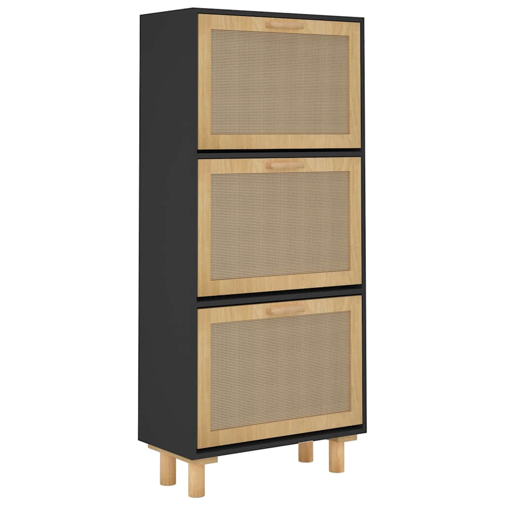 Ormarić za cipele crni 52 x 25 x 115 cm drvo i prirodni ratan