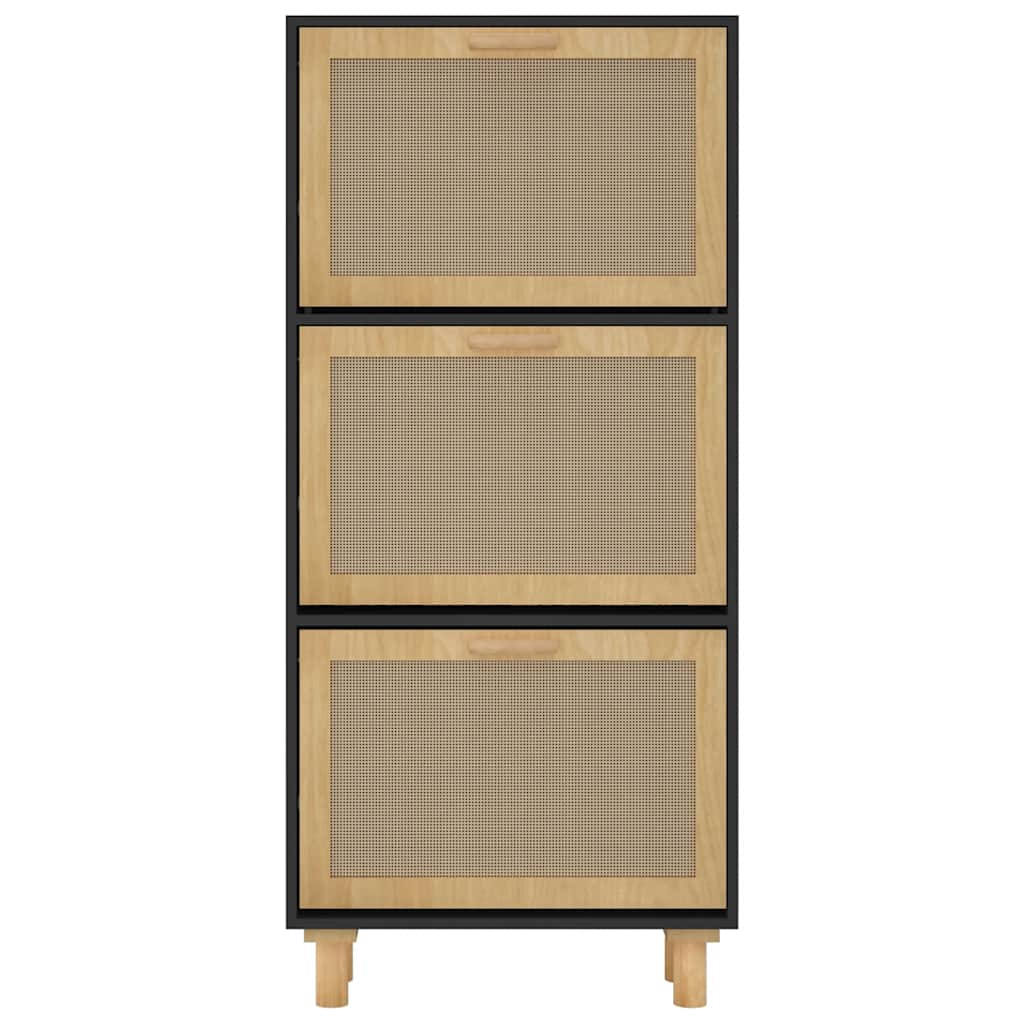 Ormarić za cipele crni 52 x 25 x 115 cm drvo i prirodni ratan