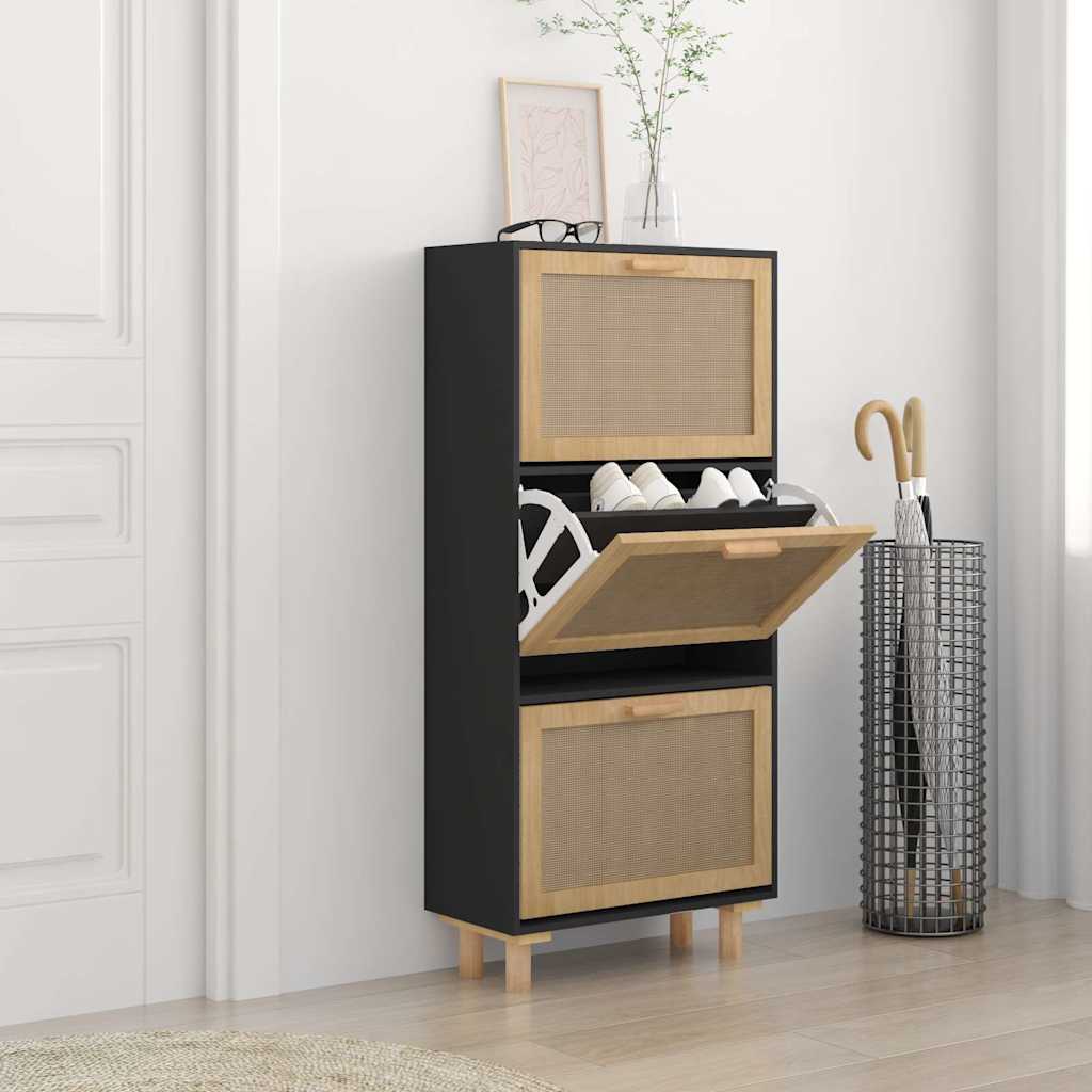 Ormarić za cipele crni 52 x 25 x 115 cm drvo i prirodni ratan