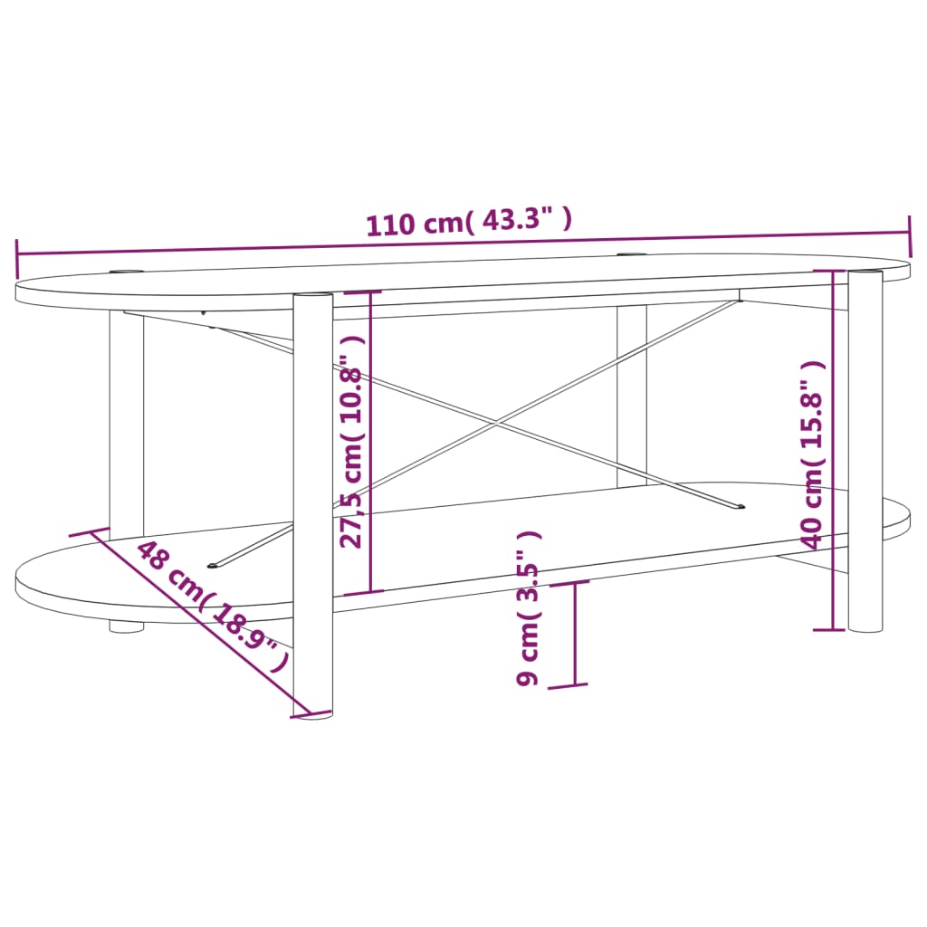 Stolić za kavu crni 110 x 48 x 40 cm od konstruiranog drva