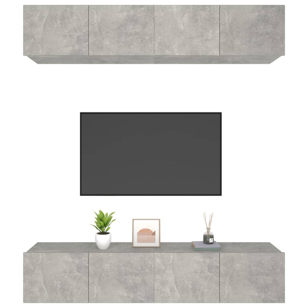 TV ormarići 4 kom Siva betona 80x30x30 cm konstruirano drvo