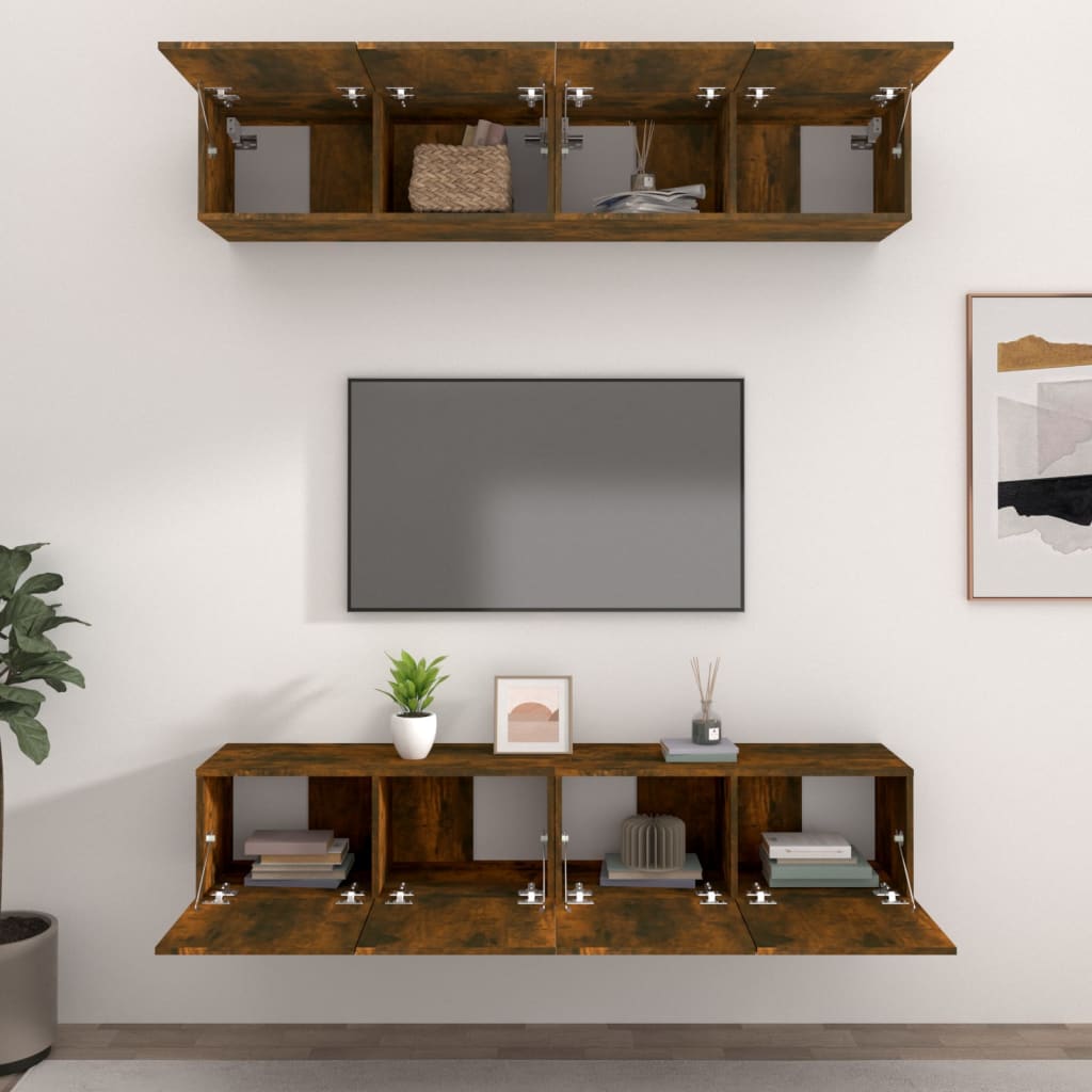 TV ormarići 4 kom boja dimljenog hrasta 80 x 30 x 30 cm drveni