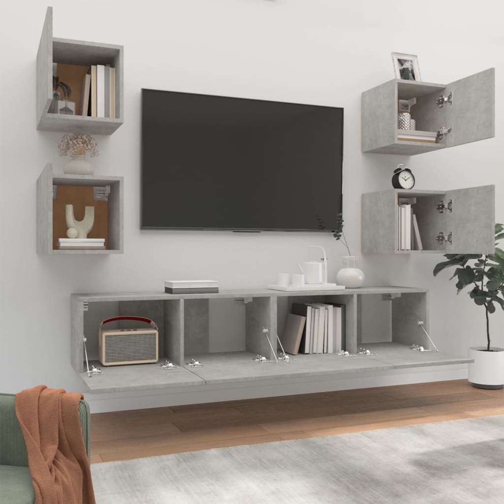 6-dijelni set TV ormarića siva boja betona drveni