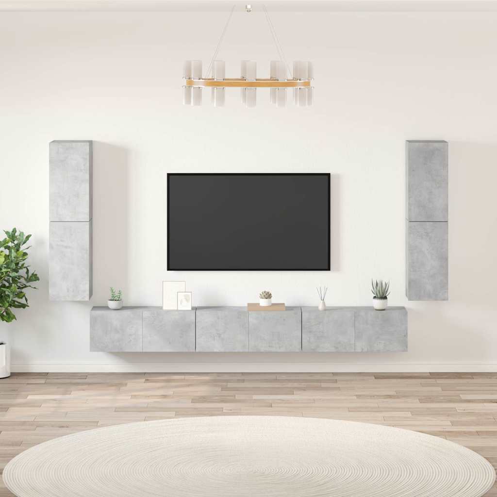 7-dijelni set TV ormarića siva boja betona konstruirano drvo
