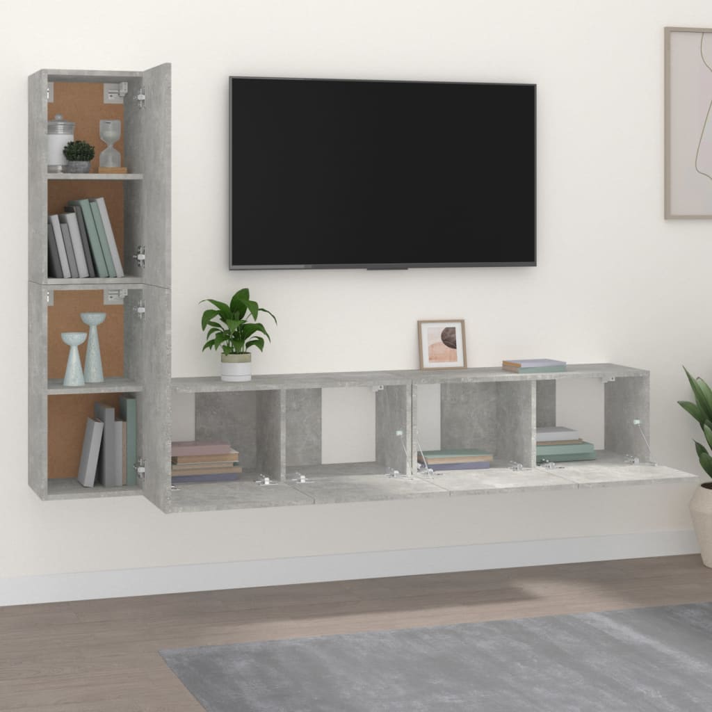 4-dijelni set TV ormarića siva boja betona drveni