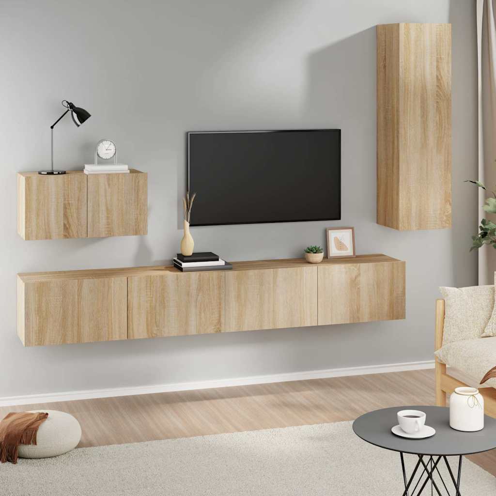 4-dijelni set TV ormarića sivog sonome konstruirano drvo