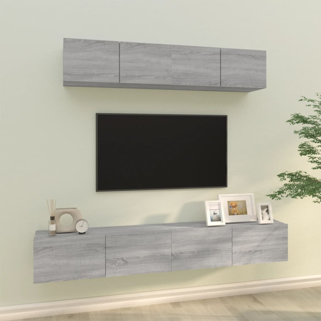 4-dijelni set TV ormarića sivog sonome konstruirano drvo