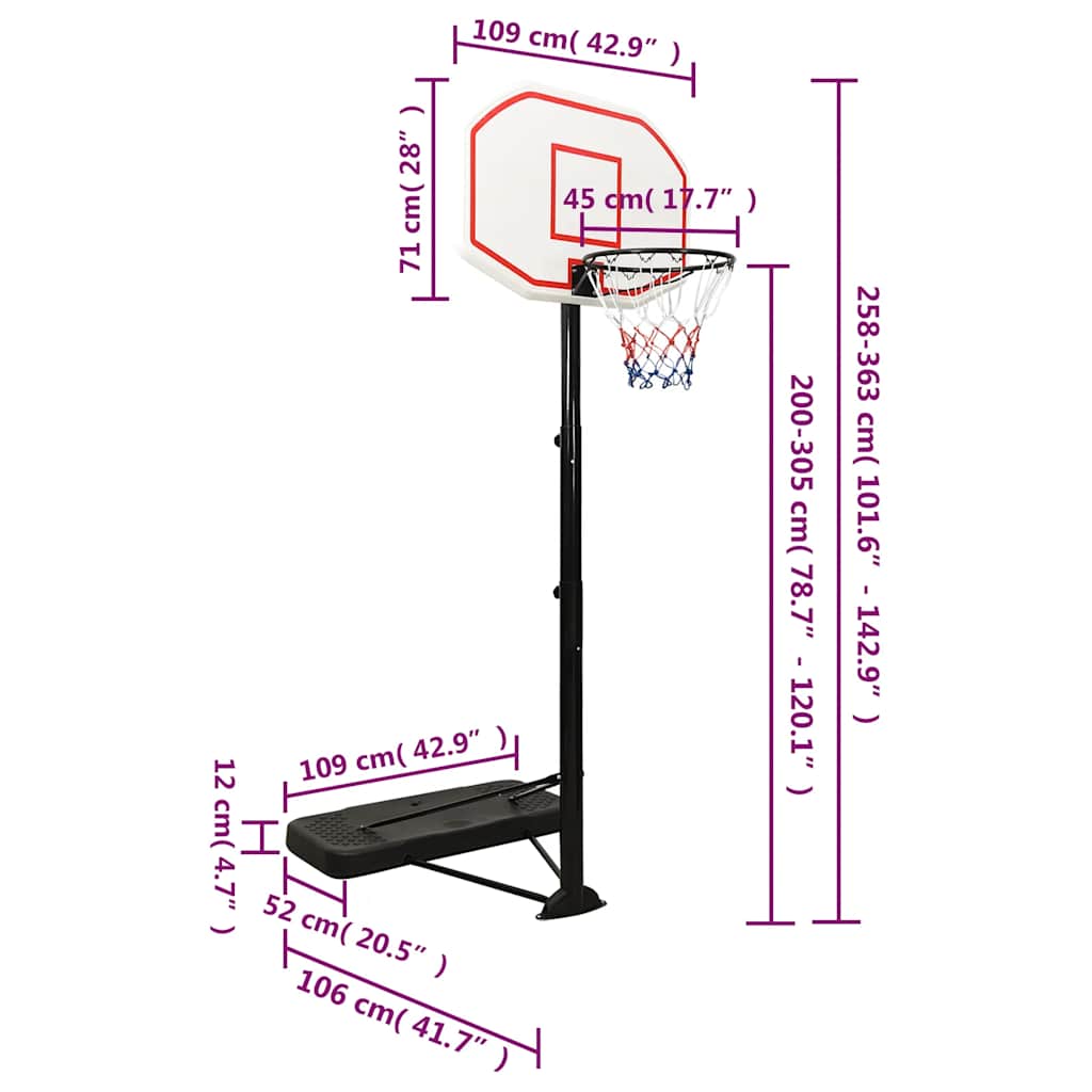Košarkaški stalak bijeli 258 - 363 cm od polietilena