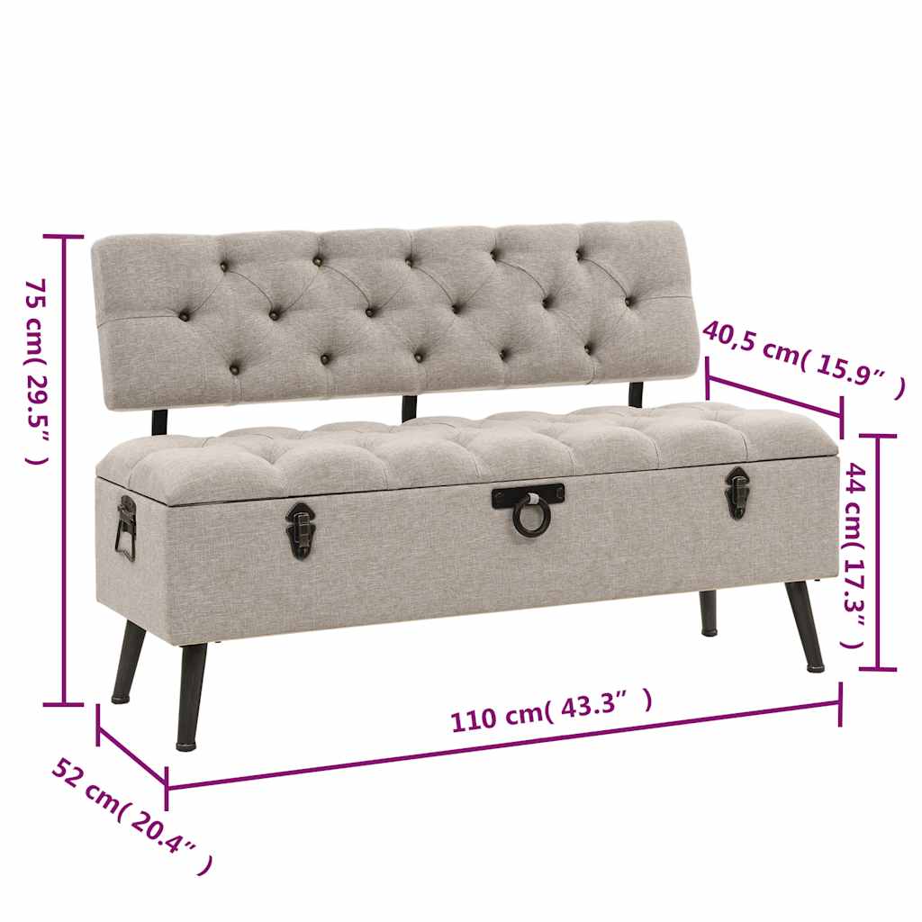 Klupa za pohranu s naslonom 110 cm Krem Tkanina