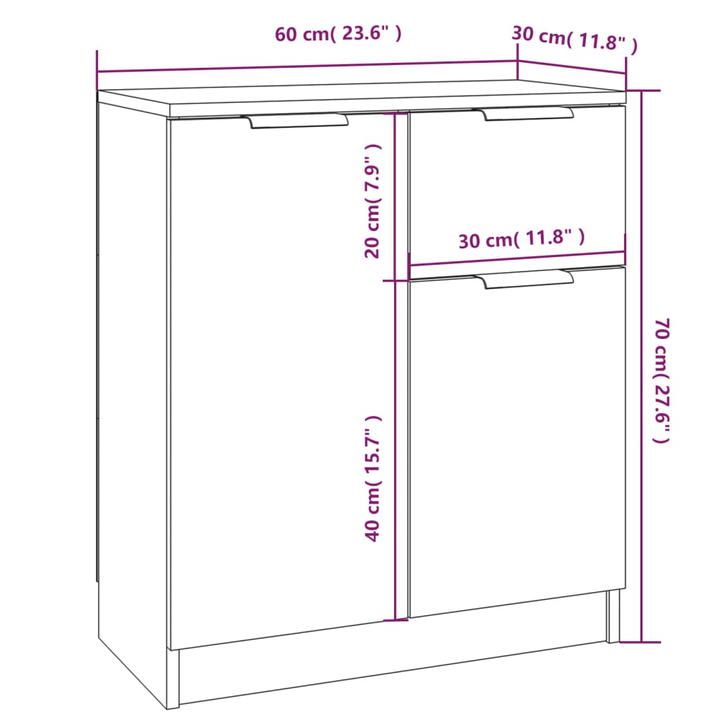 Komode 2 kom boja dimljenog hrasta 60x30x70cm konstruirano drvo