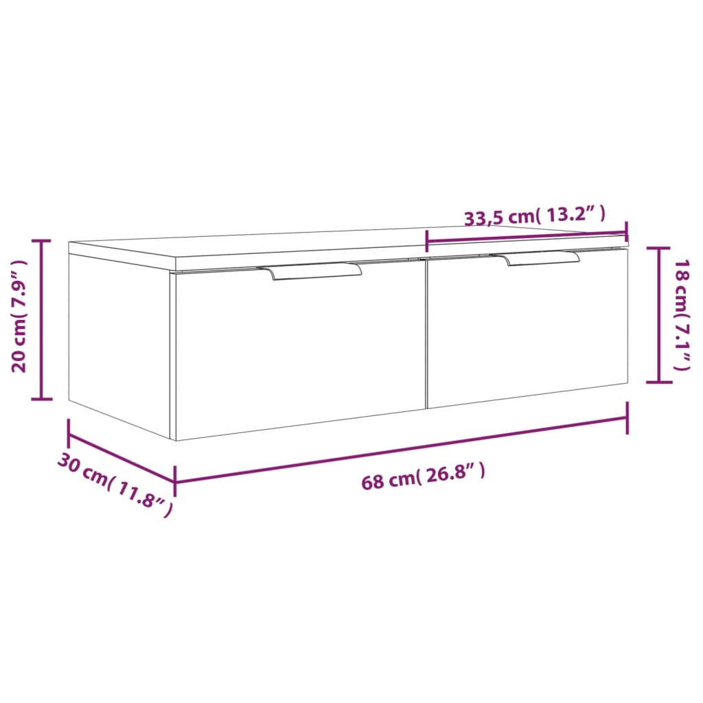 Zidni ormarići 2 kom boja siva betona 68x30x20 cm drveni