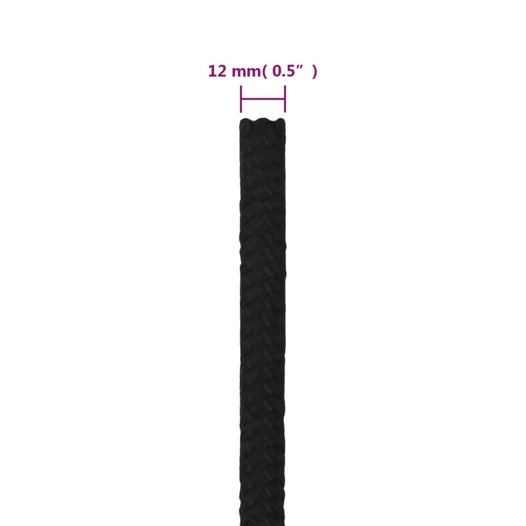Radno uže crno 12 mm 100 m poliestersko