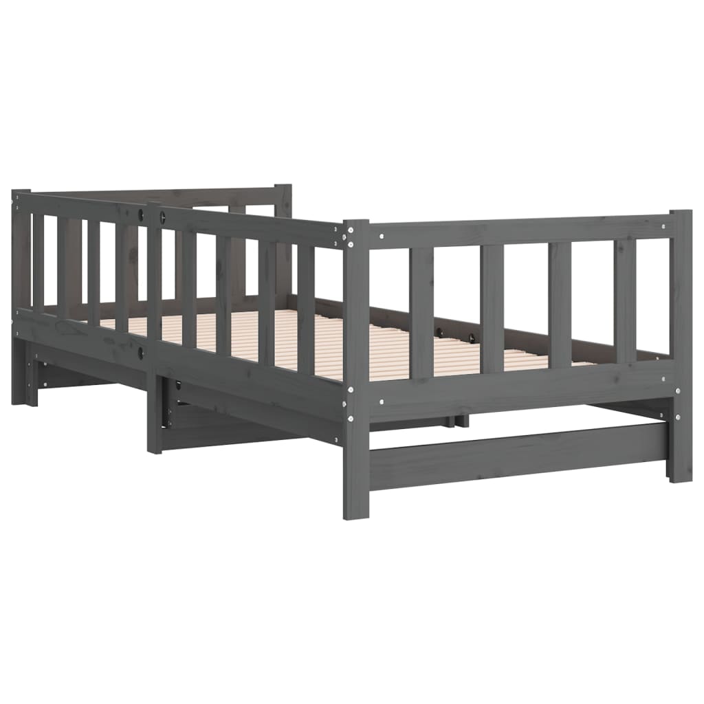 Dnevni ležaj na izvlačenje sivi 2x(90x190) cm masivna borovina