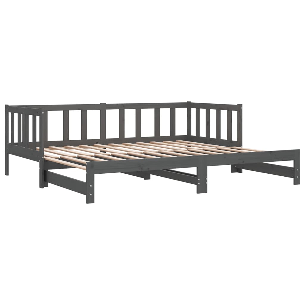 Dnevni ležaj na izvlačenje sivi 2x(90x190) cm masivna borovina