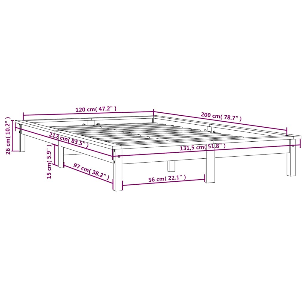 Okvir za krevet crni 120 x 200 cm od masivne borovine