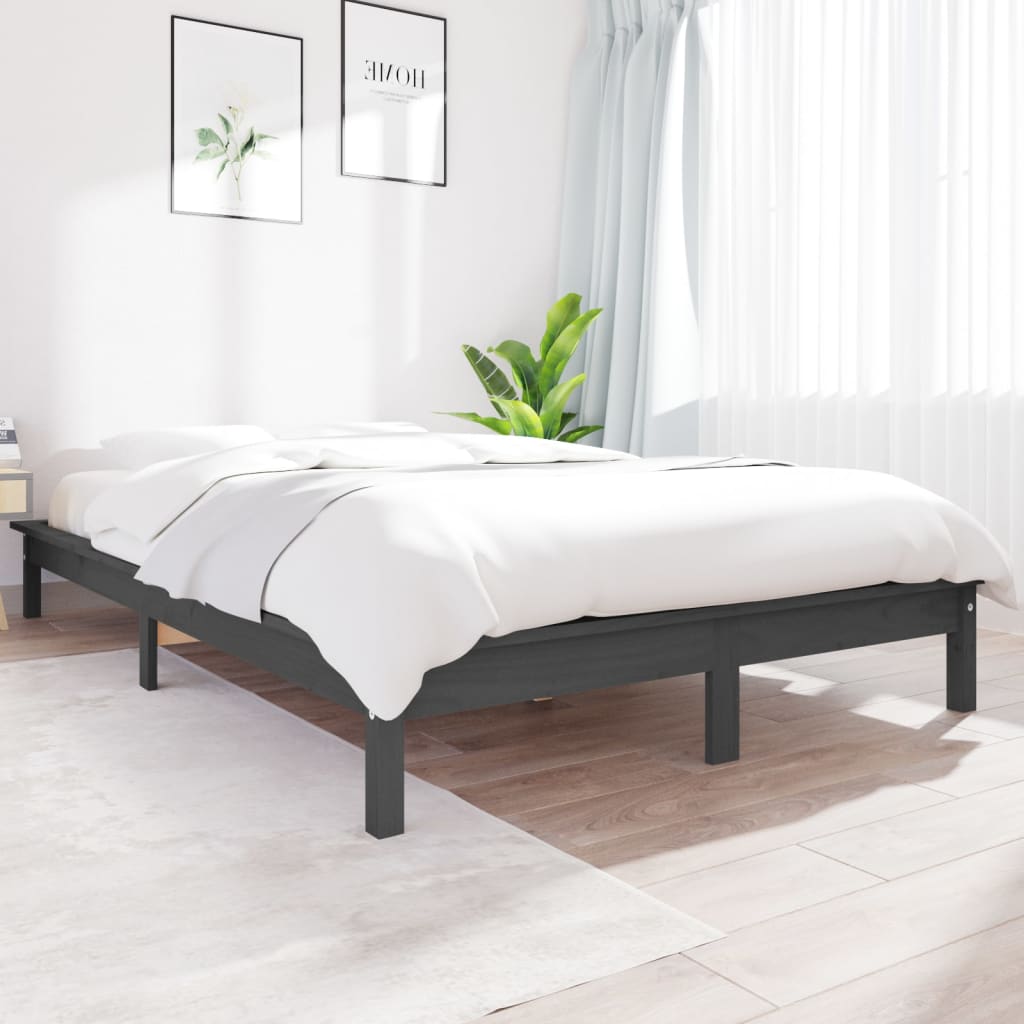 Okvir za krevet sivi 150x200 cm od masivne borovine bračni
