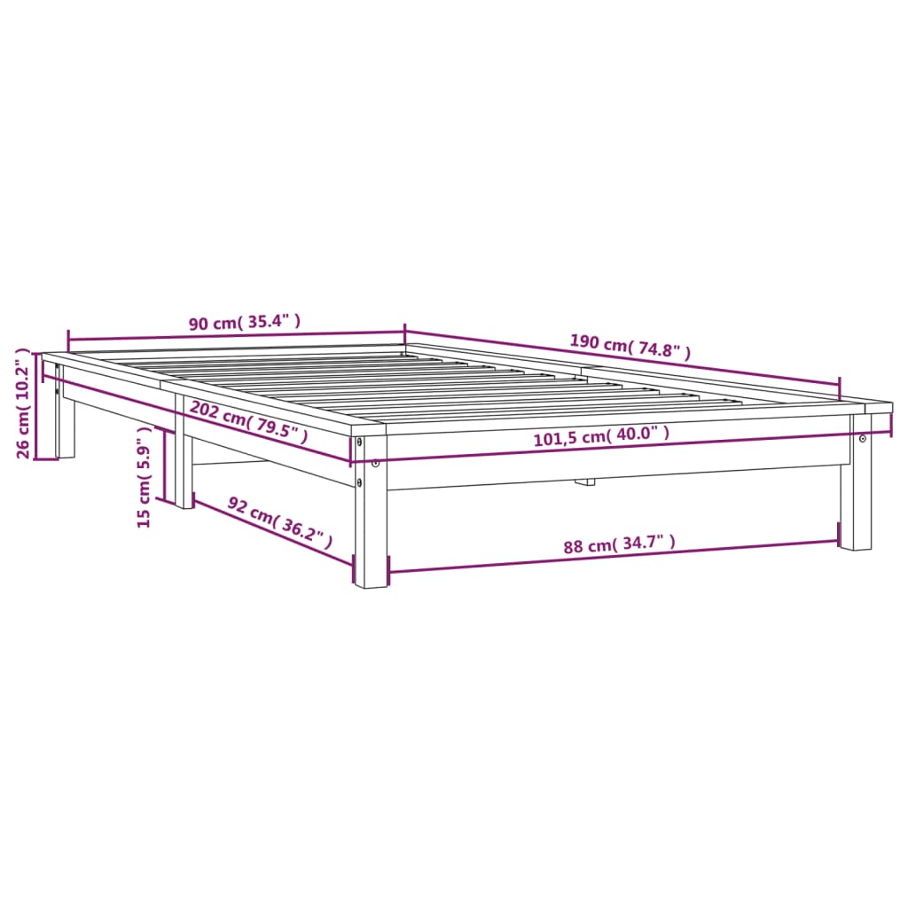 Okvir za krevet boja meda od borovine 90 x 190 cm mali
