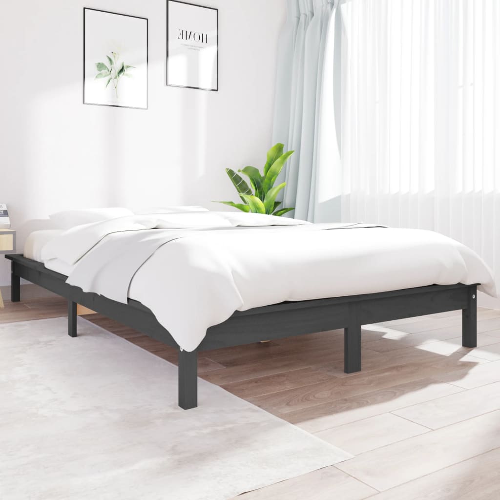 Okvir za krevet sivi 140x190 cm od masivnog drva